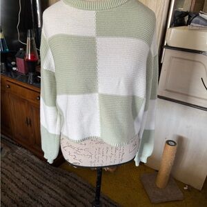 Striped Green and White Women's Crop Sweater